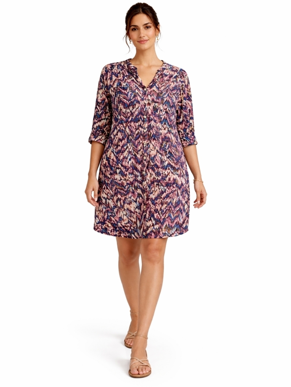 Ava & Grace XL Printed Shift Dress | V-Neck Button Front | Casual Boho Tunic.